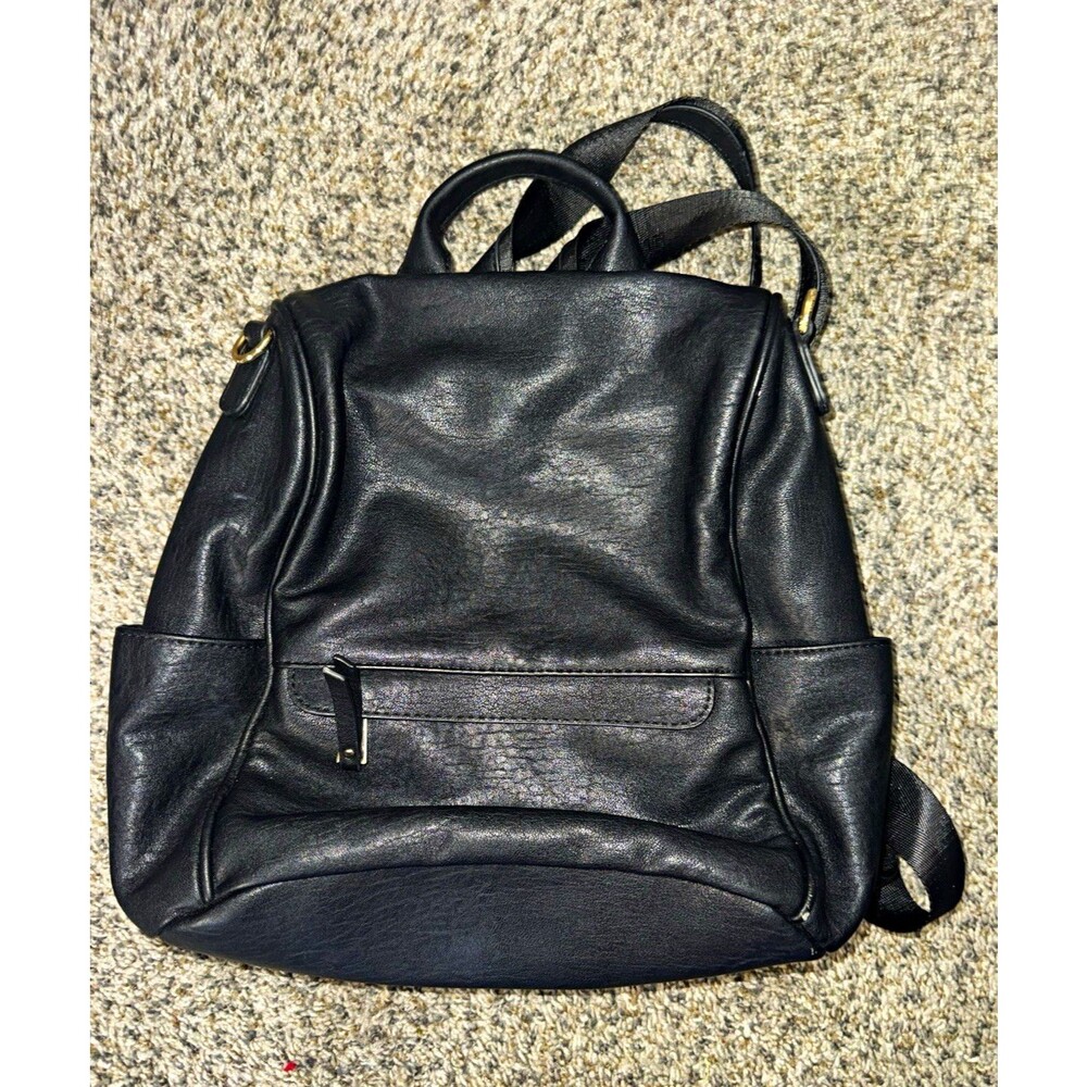 Madison West Black Backpack Purse Gold Hardware Zip Striped Lined Pockets